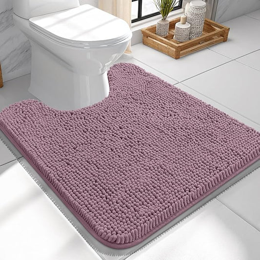 OLANLY Toilet Rugs U-Shaped 24x24, Extra Soft Absorbent Chenille Contour Bathroom Rugs for Toilet, Dry Quickly, Machine Washable, Non-Slip Bath Mat, Deep Plum