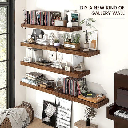 Floating Shelves for Wall, 24 Inch Wide x 12 Inch Deep Floating Shelves, Long Wood Floating Wall Shelf Shelves for Living Room Bathroom Bedroom Kitchen Home - (Brown, 24" W x 12" D x 2" H)