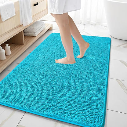 OLANLY Large Bathroom Rugs 59x35, Extra Soft Absorbent Chenille Bath Rugs, Rubber Backing Quick Dry, Machine Washable Bath Mats for Bathroom Floor, Tub and Shower, Home Decor Accessories, Aqua Sky