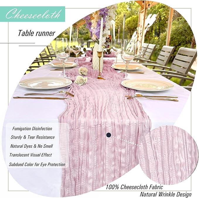 8 Pack Light Pink Cheesecloth Table Runner 22 x 108 inch Gauze Cheese Cloth Table Runner Bulk for Rustic Wedding Baby Shower Birthday Party Boho Table Decor