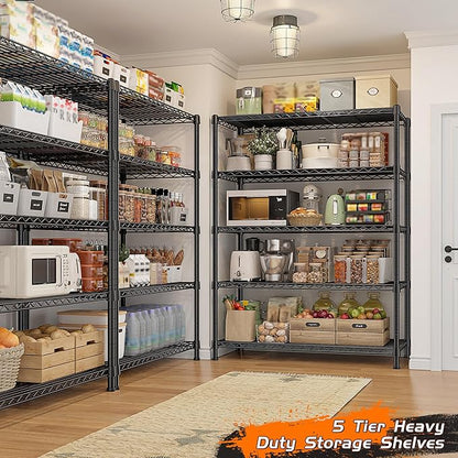 REIBII Storage Shelves 71" H Tall Wire Shelving Unit Sturdy Metal Shelves Adjustable Wide Pantry Shelves 5 Tier Deep Heavy Duty Metal Shelving Load 1500LBS Storage Rack 2 Pack