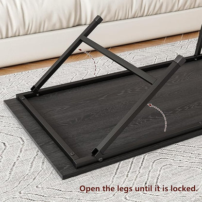 Black Coffee Table Foldable,Center Tables Modern Style, Industrial Wood Tabletop and Metal Frame, Accent Furniture for Home Office, Living Room,End Table,Tea Table, No Assembly