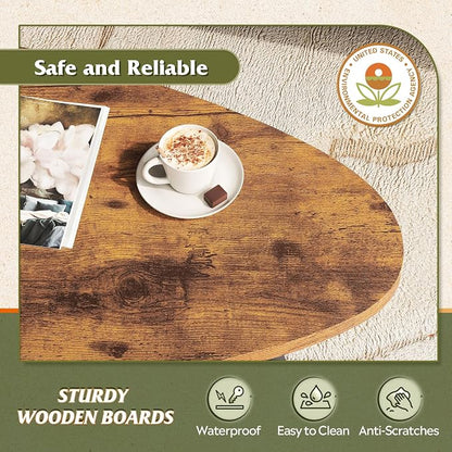 WLIVE Oval Coffee Tables, Modern Coffee Table for Living Room, Coffe Table for Small Space Home Office, Easy Assembly, 33.5" W x 18.9" D x 18.7" H, Rustic Brown