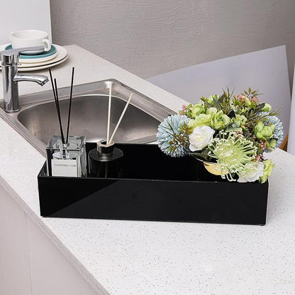 IEEK Toilet Paper Holder with Storage Acrylic Basket, Modern Tank Tray with Non-Slip Mat, Black Decor for Bathroom, Vanity, Bedroom, Entryway, Living Room