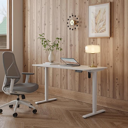 FEZIBO One-Piece Standing Desk Adjustable Height Stand up Home Office Desk, 48x24 Inch Electric Standing Computer Desk, with 4 Memory Presets, Headphone Hook, White