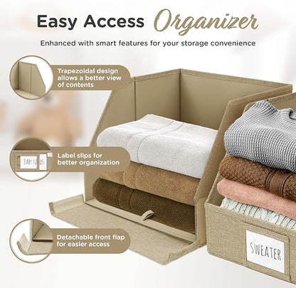 Storage Cubes – 12x12x10 Fabric Baskets for Organizing, Storage Baskets for Shelves, Front Opening Fabric Bins, Closet Organizer Bins for Clothes, Towels, Sweaters, Linen – Brown, 3 Pack