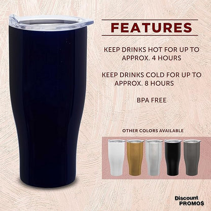 DISCOUNT PROMOS 10 Stainless Steel Grip Travel Mugs Set, 27 oz. - Vacuum Insulated, Plastic Lid - Blue