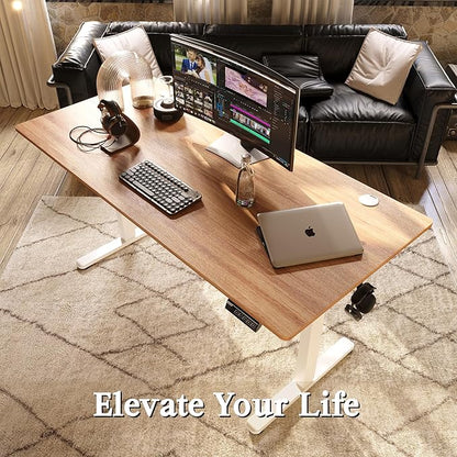 Monomi Electric Standing Desk, 63 x 28 inches Height Adjustable Ergonomic Home Office Sit Stand Up Desk with Memory Preset Controller (Natural Top/White Frame)