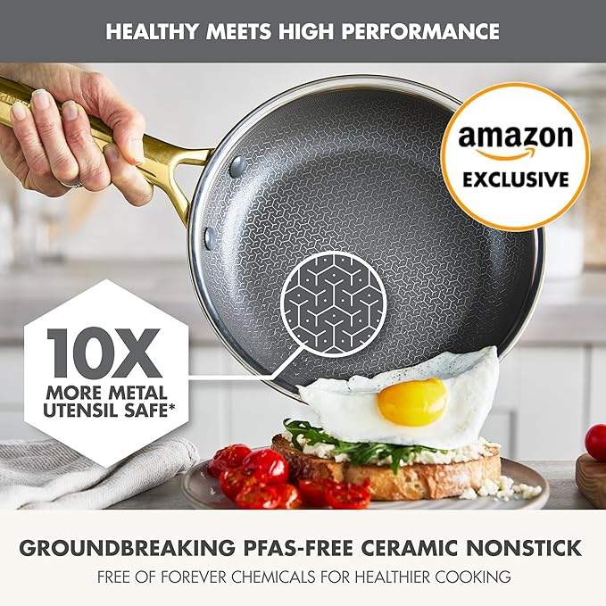 GreenPan Hybrid 8” Nonstick Stainless Steel Frying Pan Skillet, APEX Tri-Ply Thermobond PFAS-Free Ceramic Cookware, Induction & All Cooktop Compatible, Oven Temp to 850°F, Dishwasher Safe, Gold