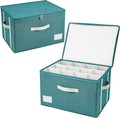 Stemware Storage Cases,Wine Glass Storage Box,with Dividers,Holds 12 Red or White Wine Glasses, Durable Glassware Storage Containers for Crystal or Stemware (Green white, 2 Stemware storage cases)