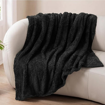Exclusivo Mezcla Fleece Black Throw Blanket for Couch Sofa, Ultra Soft, Lightweight and Fluffy Blankets for Women, All Season, 50x60 Inches