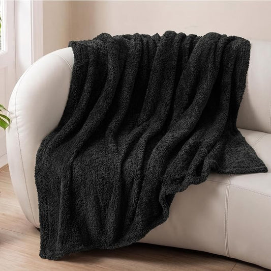 Exclusivo Mezcla Fleece Black Throw Blanket for Couch Sofa, Ultra Soft, Lightweight and Fluffy Blankets for Women, All Season, 50x60 Inches