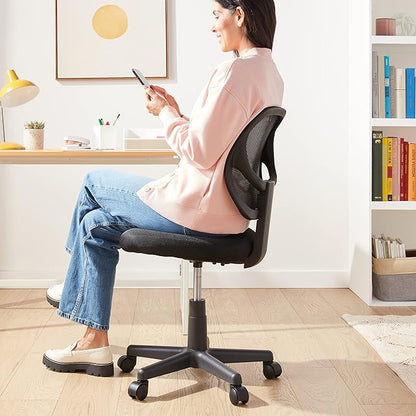 Amazon Basics Rolling Desk Chair, Adjustable, Low Back, Padded Seat, Breathable Mesh, Swivel, Black, 21.25" D x 22.5" W x 38" H