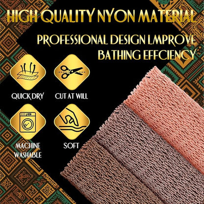 UJFQBH African Net Sponge Authentic, Exfoliating Body Scrubber for Back and Hard to Reach Areas, Gentle Daily Exfoliation for Deep Cleansing, Quick Drying Shower Essential, Rosewood 3 Pack