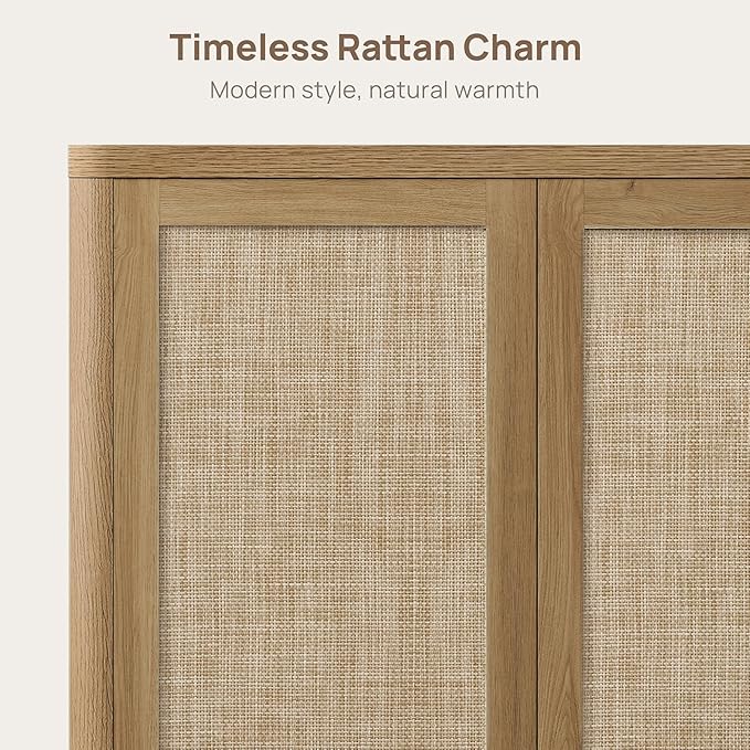 SICOTAS 64" Rattan Modular Buffet Sideboard Storage Cabinet - Large Credenza Console Table with Adjustable Shelves, Farmhouse Boho Coffee Bar Cabinet Stand for Living Room, Hallway, Dining Room