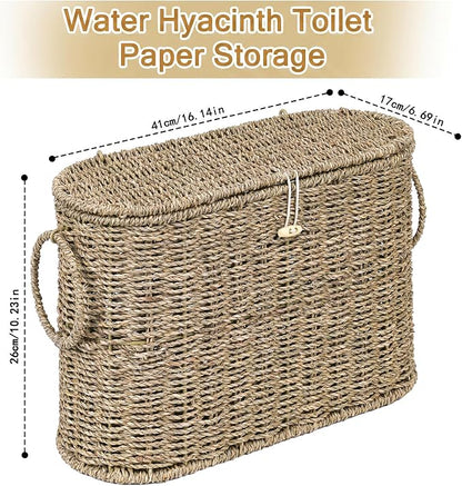 efluky Toilet Paper Storage Basket, Seagrass Slim Toilet Paper Holder with Lid- Holds Up to 9 Mega Rolls, Home Bathroom Decor Organizer