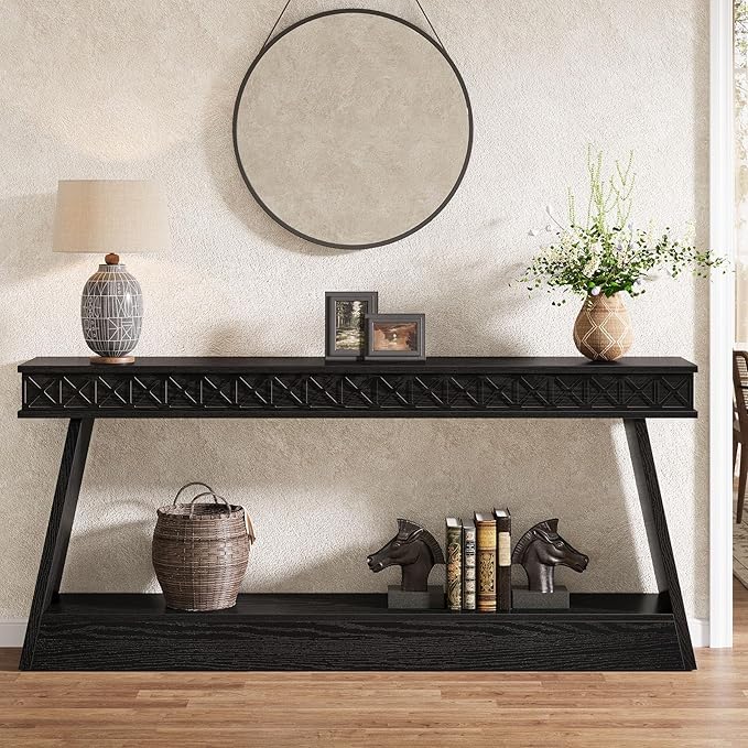 Tribesigns 70.9 Inch Extra Long Console Table, Wood Entryway Table with Storage, Narrow Long Sofa Tables Behind Couch, Farmhouse Style Entry Table for Living Room, Hallway, Entrance, Foyer, Black