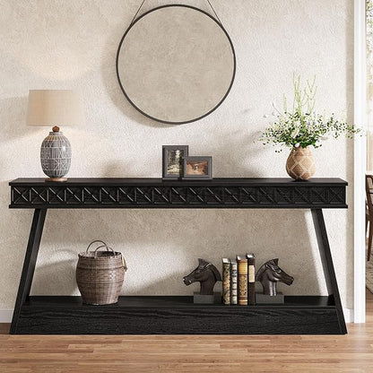 Tribesigns 70.9 Inch Extra Long Console Table, Wood Entryway Table with Storage, Narrow Long Sofa Tables Behind Couch, Farmhouse Style Entry Table for Living Room, Hallway, Entrance, Foyer, Black