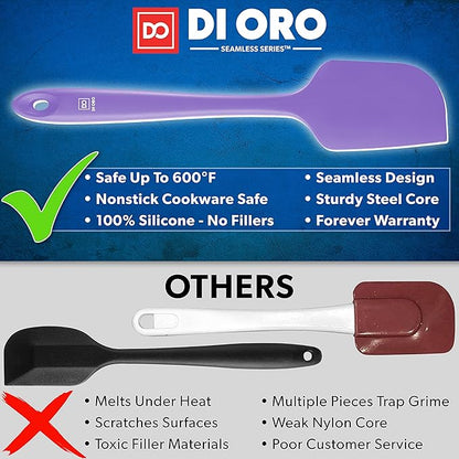 DI ORO Silicone Spatula Set - Rubber Kitchen Spatulas for Baking, Cooking, & Mixing - 600°F Heat-Resistant & BPA Free Silicone Scraper Spatulas for Nonstick Cookware - Dishwasher Safe (3pc, Lavender)