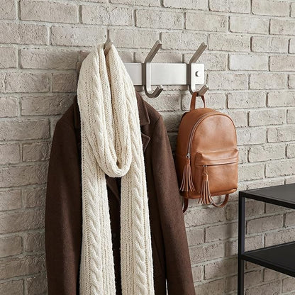 Small Coat Rack Wall Mount – Brushed Nickel 9 Inch Stainless Steel Hook Rail with 3 Heavy Duty Double Coat Hooks – Wall Mounted Coat Hanger for Entryway, Bathroom, Bedroom, Towel, Hat Organizer