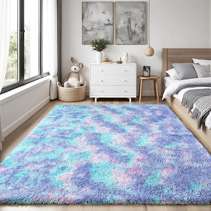Rainbow Fluffy Rugs for Girls Bedroom: 5x7 Large Shag High Pile Area Rug Upgrade Non-Slip Plush Fuzzy Living Room Rug Shaggy Soft Indoor Floor Carpet Nursery Rugs for Kids Baby Toddler Home Decor