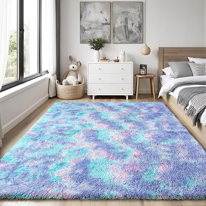 Rainbow Fluffy Rugs for Girls Bedroom: 5x7 Large Shag High Pile Area Rug Upgrade Non-Slip Plush Fuzzy Living Room Rug Shaggy Soft Indoor Floor Carpet Nursery Rugs for Kids Baby Toddler Home Decor