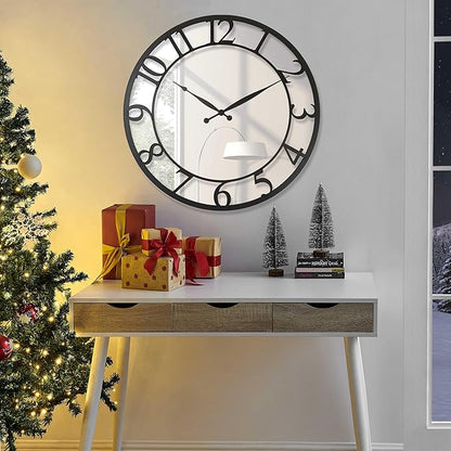CLXEAST 21 Inch Mirrored Glass Wall Clock Decorative, Large Black Arabic Numeral Wall Clocks for Modern Farmhouse Living Room Decor,Reloj De Pared para Sala
