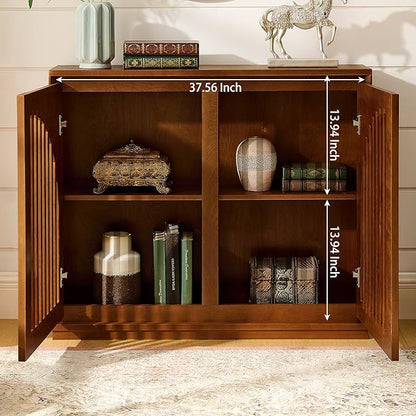 LKTART Sideboard Buffet Cabinet with Storage, Mid Century Modern Credenza with Arch Doors & Shelves, Wood Coffee Bar Media Console Table for Kitchen, Living Room, Entryway-Brown