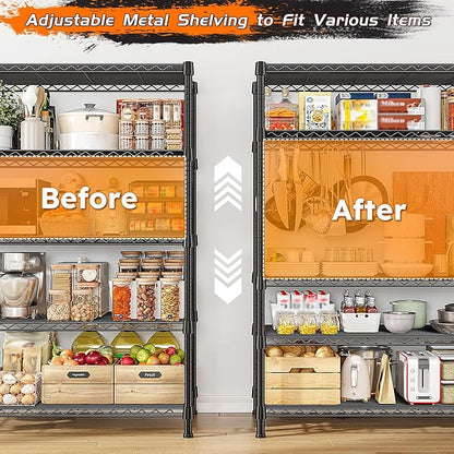 REIBII Storage Shelves 71" H Tall Wire Shelving Unit Sturdy Metal Shelves Adjustable Wide Pantry Shelves 5 Tier Deep Heavy Duty Metal Shelving Load 1500LBS Storage Rack 2 Pack