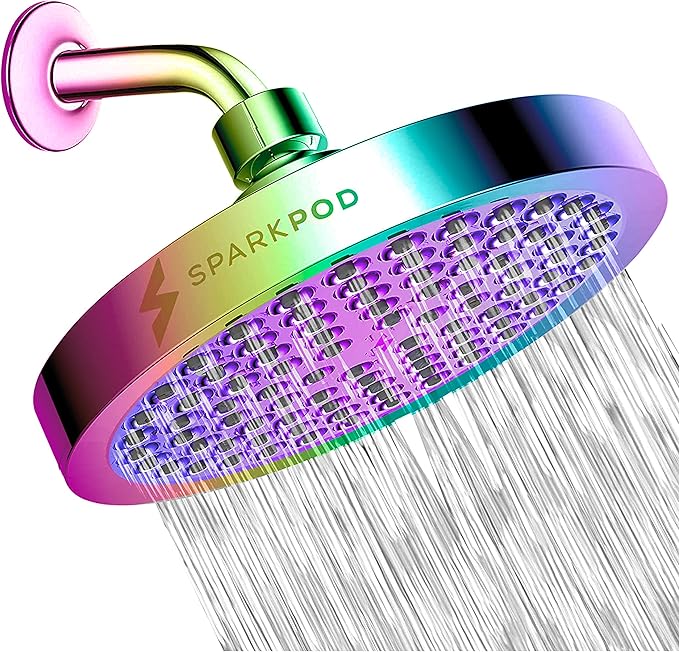 SparkPod Rain Shower Head, 6 Inch Round | High Pressure Shower Heads, 90 Nozzle (Touch-to-Clean), Adjustable Showerhead, No-tool Universal Connection