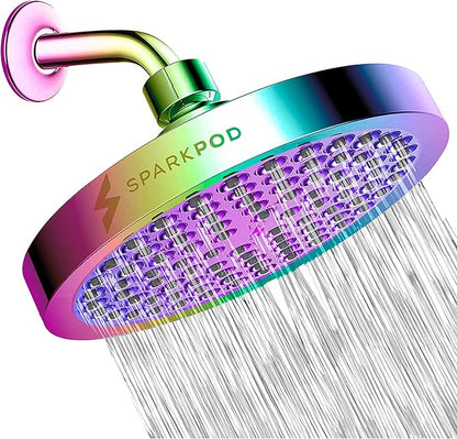 SparkPod Rain Shower Head, 6 Inch Round | High Pressure Shower Heads, 90 Nozzle (Touch-to-Clean), Adjustable Showerhead, No-tool Universal Connection