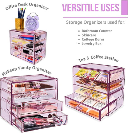 Sorbus Makeup Organizer - 4 Drawer Acrylic Make Up Organizers and Storage for Cosmetics, Jewelry, Beauty Supplies, Clear Makeup Organizer for Vanity, Girl's Room, College Dorm, Counter, Bathroom Sink