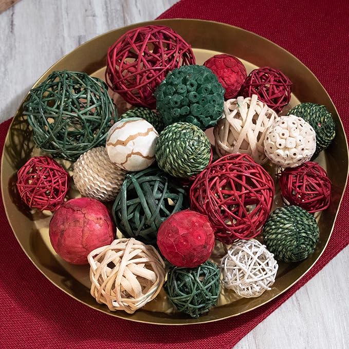 ANDALUCA Holiday Red, White & Green Decorative Vase & Bowl Filler Bag with Orbs, Balls (Green)