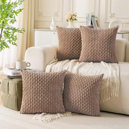 Set of 4 Light Brown Decorative Throw Pillow Covers 26x26 Inch Corduroy Pillow Covers for Bed Couch Sofa Living Room Soft Square Cushion Cases