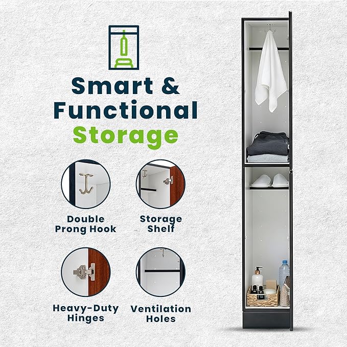 Alpine 2 Door Wooden Locker Cabinet - 72" Expandable Commercial Storage Lockers for Gym, Spa, Office & Golf Club - Includes Metal Base & Lock-Ready Handle, Single Column 2 Tier - Walnut