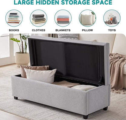 Mangodan 50" Storage Ottoman Bench, Tufted Ottoman with Storage for Living Room, Large End of Bed Ottomans, Modern Entryway Benchs, Window & Bedroom Benches for Foot of Bed (LightGray)