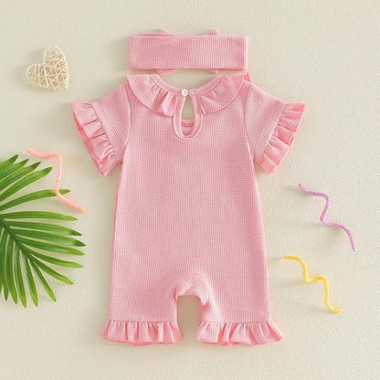 Newborn Baby Girl Clothes Hi Im New Here/Aunties Bestie Ruffle Romper Summer Shortall Jumpsuit Coming Home Outfit