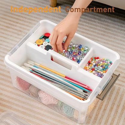 Citylife 17 QT Plastic Storage Bins Clear Storage Box with Removable Tray Stackable Latching Box with Handle for Organizing Tool, Craft, Office, Bead