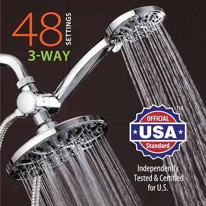 AquaDance for California - 7" Premium High Pressure 3-Way Rainfall Combo for Best of Both Worlds - Enjoy Luxury 6-Setting Rain Showerhead and Hand Held Shower Separately or Together - Chrome Finish