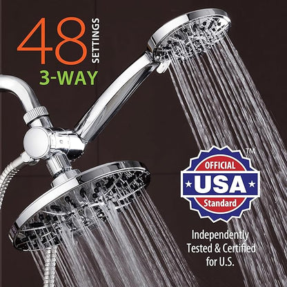 AquaDance for California - 7" Premium High Pressure 3-Way Rainfall Combo for Best of Both Worlds - Enjoy Luxury 6-Setting Rain Showerhead and Hand Held Shower Separately or Together - Chrome Finish