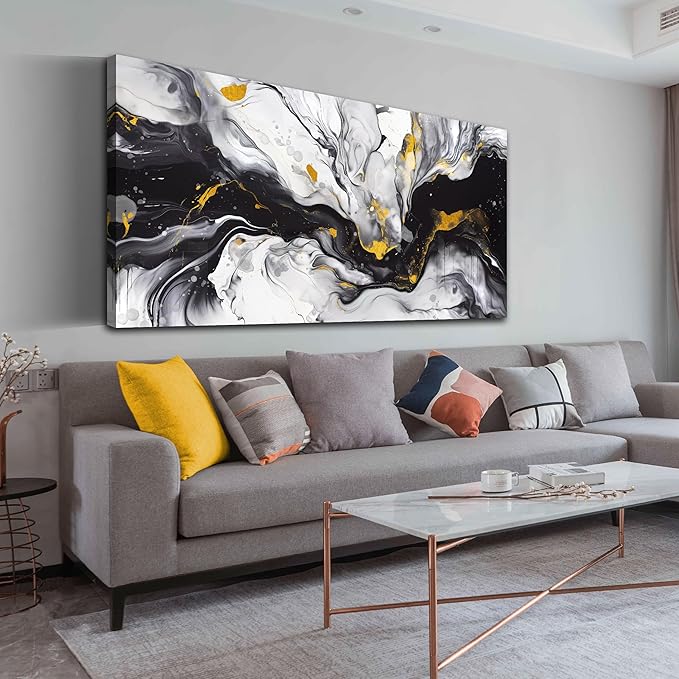 Alsingbago Large Abstract Canvas Wall Art for Living Room Bedroom Black and White Picture Ink and Wash Style Prints for Home Office Decoration Size 30x60 Ready to Hang