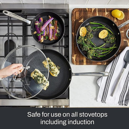 All-Clad HA1 Expert Hard Anodized NonstickFrying Pans Skillets Set with Lids (8", 10" & 12") Dishwasher-Safe, Oven-Safe Up to 500°F Compatible with All Stovetops (Gas, Electric & Induction) - Black