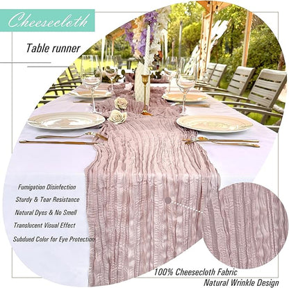 8 Pack Dusty Pink Cheesecloth Table Runner 22 x 108 inch Gauze Cheese Cloth Table Runner Bulk for Rustic Wedding Baby Shower Birthday Party Boho Table Decor