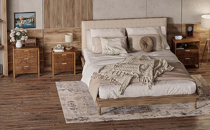COZAYH Farmhouse Nightstand Set of 2 with 3 Drawer, Distressed Wood Rustic Accent Dresser, Burl Finish Bedside Table for Bedroom, Entryway, Fully Assembled, Brown