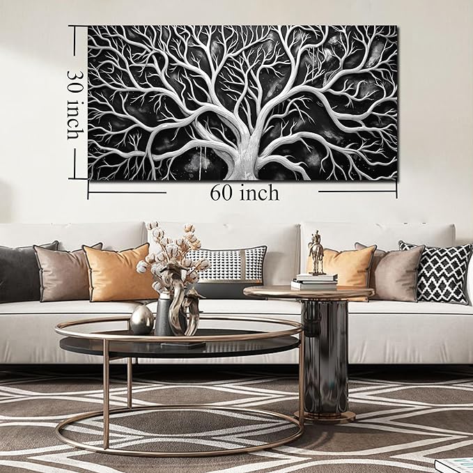 Large Canvas Wall Art Black and White Tree Picture Framed Prints Artwork Ready to Hang for Living Room Bedroom Modern Home Office Decor Size 30x60