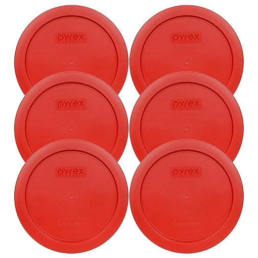 Pyrex 7201-PC 4 Cup Poppy Red Food Storage Replacement Lids (6-Pack) - Made in USA
