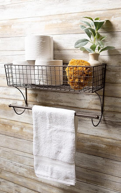 DII Rustic Farmhouse Bathroom Décor, Metal Storage, Large Towel Bar, Rustic