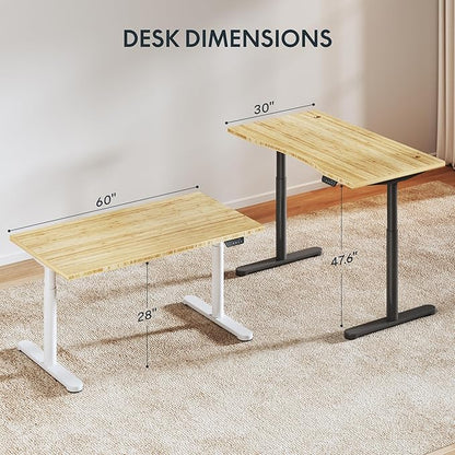 FLEXISPOT Bamboo Electric Standing Desk with Elegant Oval Legs, 60"x30" Height Adjustable Desk for Home Office & Living Spaces, Black Frame