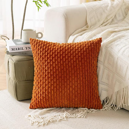 Set of 4 Burnt Orange Decorative Throw Pillow Covers 24x24 Inch Corduroy Pillow Covers for Bed Couch Sofa Living Room Soft Square Cushion Cases