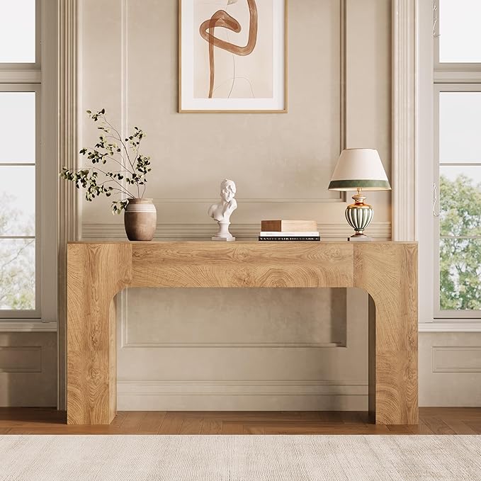 GarveeHome 63 in Farmhouse Console Table, Narrow Wood Entryway Table Behind Couch, Slim Rustic Hallway Furniture for Living Rooms, Foyers & Apartments, Deep Oak
